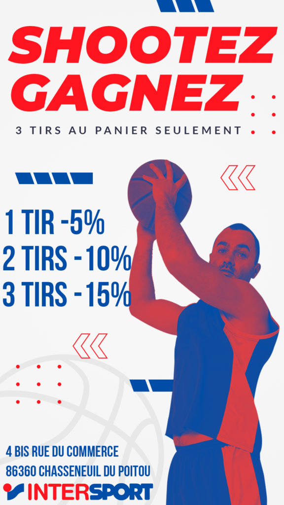 vidéaste affiche representant un basketeur en train de shooter avec des ecriture